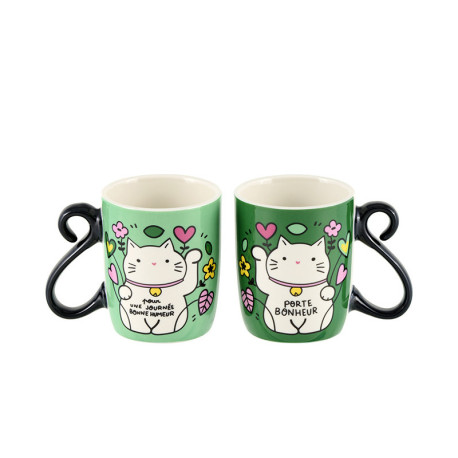2 TASSES A CAFE CHAT BONHEUR